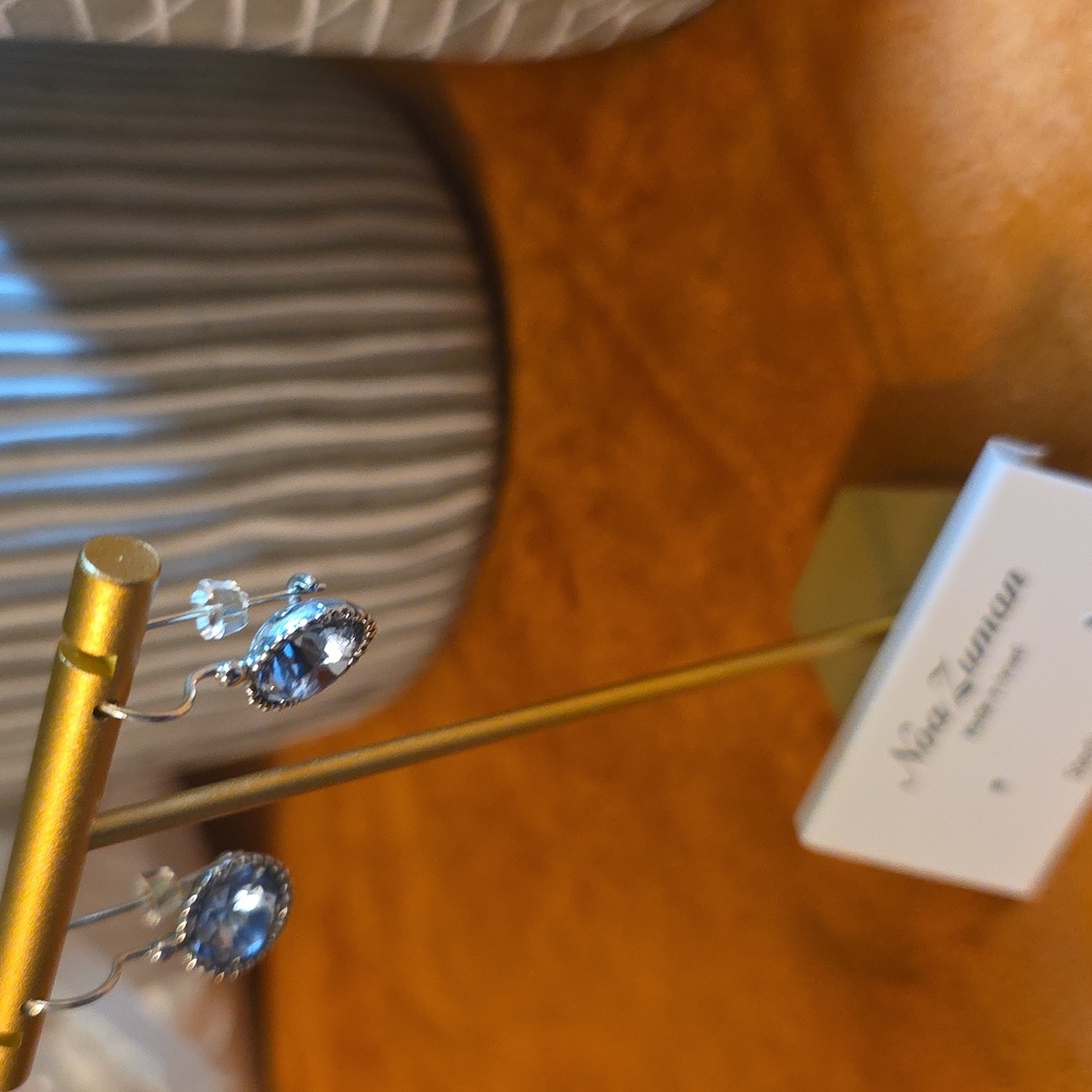 NOA ZUMAN 925 Silver Blue Crystal Earrings - Picture 3 of 6